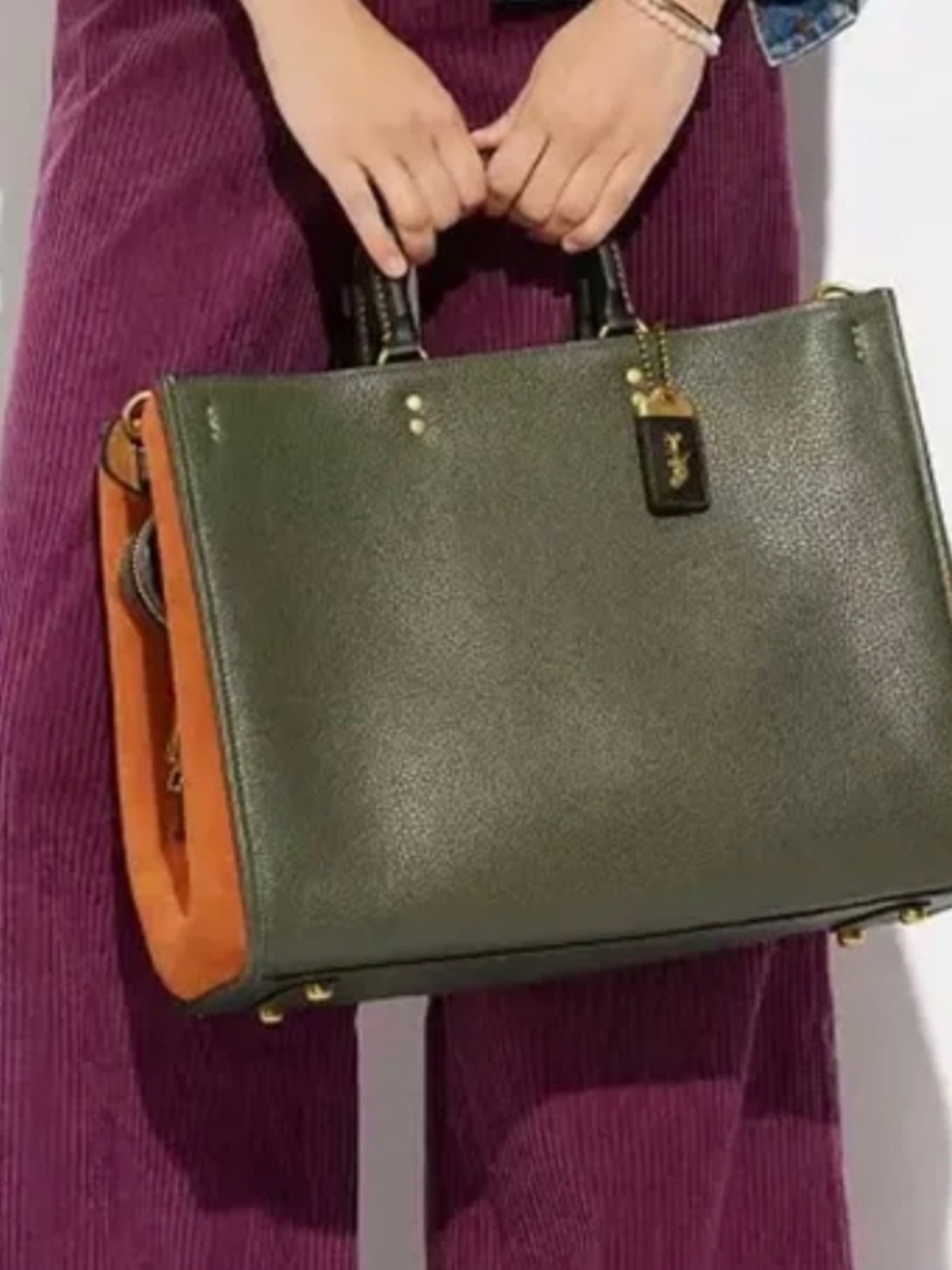 Coach Rouge 39 army green pebbled leather and suede